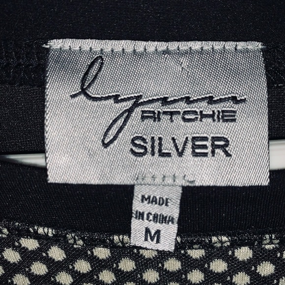 Lynn Ritchie Silver Top/Tunic/Sweater-Medium-Black and White Polka Dots - Picture 3 of 5